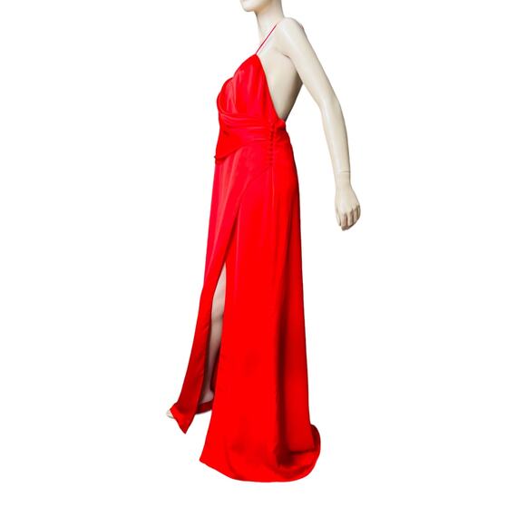New Fame and Partners Red Maxi Gown Size 14 US Wrap top V-Neckline Front Open - Picture 5 of 13